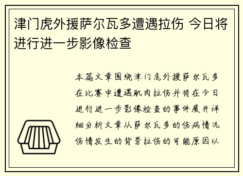 津门虎外援萨尔瓦多遭遇拉伤 今日将进行进一步影像检查